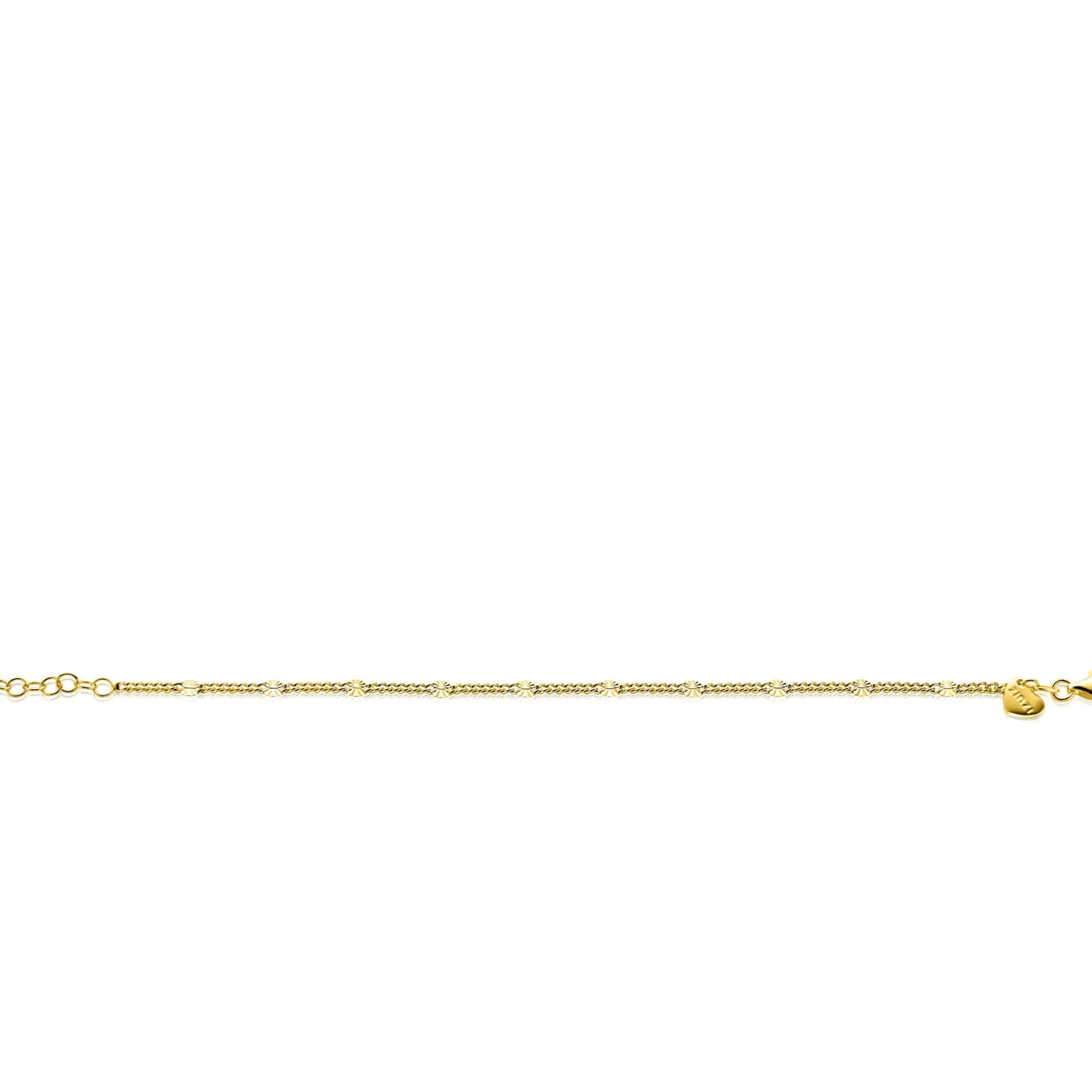 ZINZI gold plated zilveren gourmet schakelarmband met tien zonnestralen-plaatjes (3mm breed) ZIA2713G