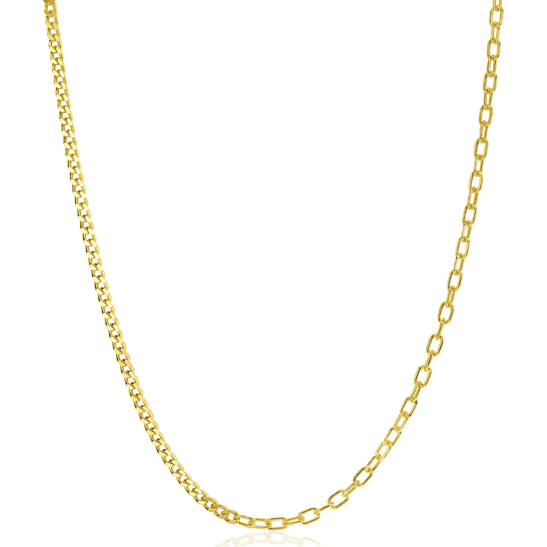 ZINZI gold plated zilveren multi-schakelketting met gourmet en paperclip schakels 2,7mm breed 43-45cm ZIC2468G