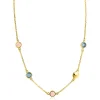 ZINZI gold plated zilveren ketting 40–45cm met rondjes, bezet met blauwe en roze kleurstenen ZIC2715G
