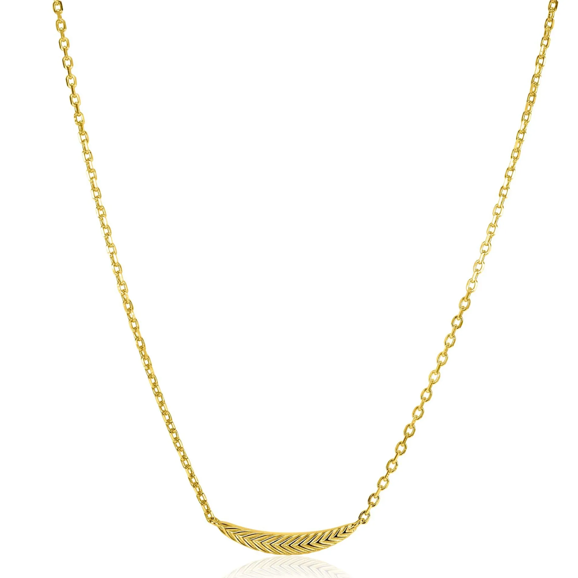 ZINZI gold plated zilveren schakelkettinkje met grote veer. De veer staat symbool voor je vleugels uitslaan en vrijheid. 40-45cm ZIC2644G