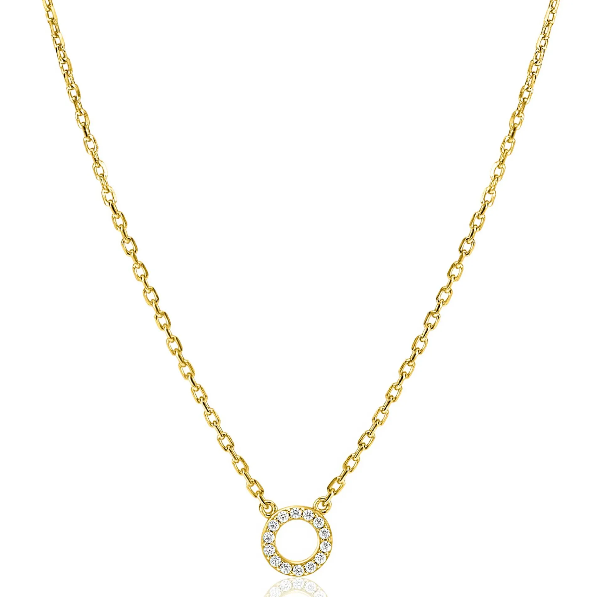 ZINZI gold plated zilveren ketting met open rondje (7,5mm) bezet met witte zirconia's 40-45cm ZIC2550Y