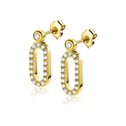 ZINZI gold plated zilveren oorstekers (13mm) met een open ovale vorm bezet met witte zirconia's ZIO2398Y