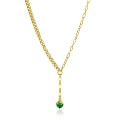 ZINZI gold plated zilveren Y-collier met subtiele schakels, bungelend groene ronde kleursteen 42-45cm ZIC2660G