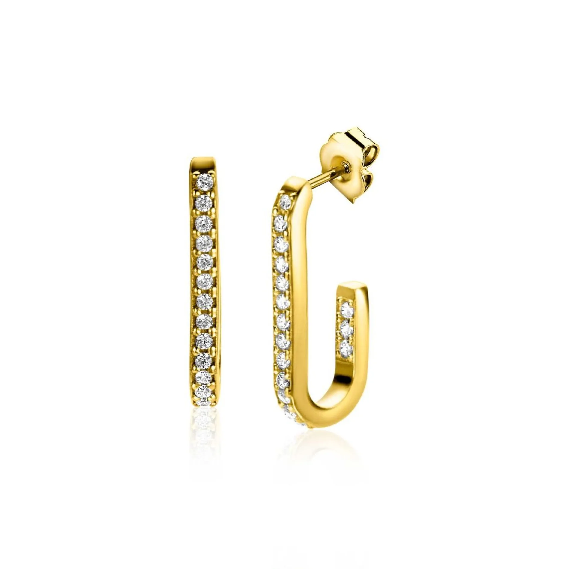 ZINZI gold plated zilveren oorstekers in ovale vorm (20mm) bezet met witte zirconia's ZIO2310Y