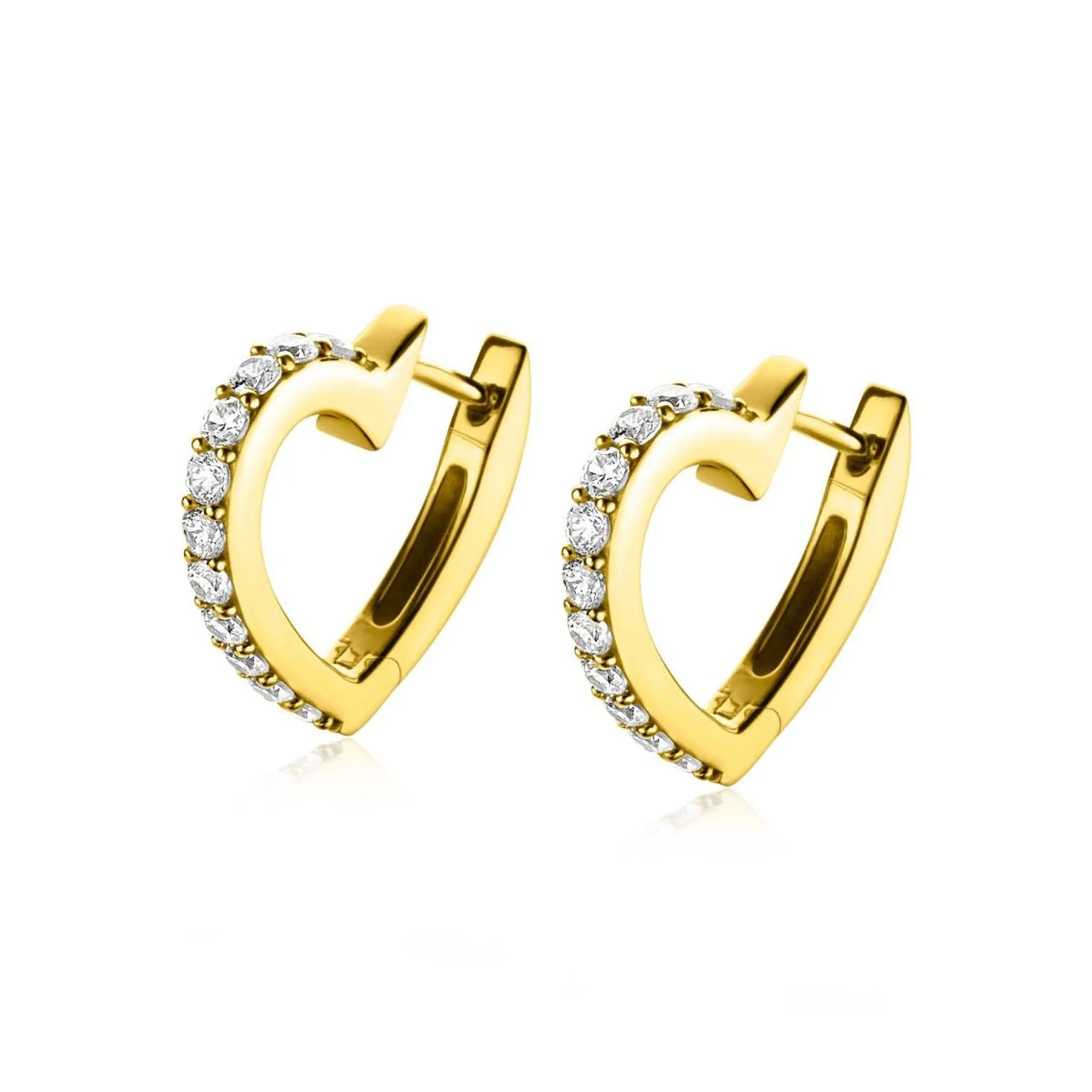 ZINZI gold plated zilveren oorringen 17mm hartvorm met witte zirconia's ZIO2195Y