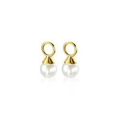 ZINZI gold plated zilveren oorbedels parels wit 6mm ZICH1749WG (zonder oorringen)