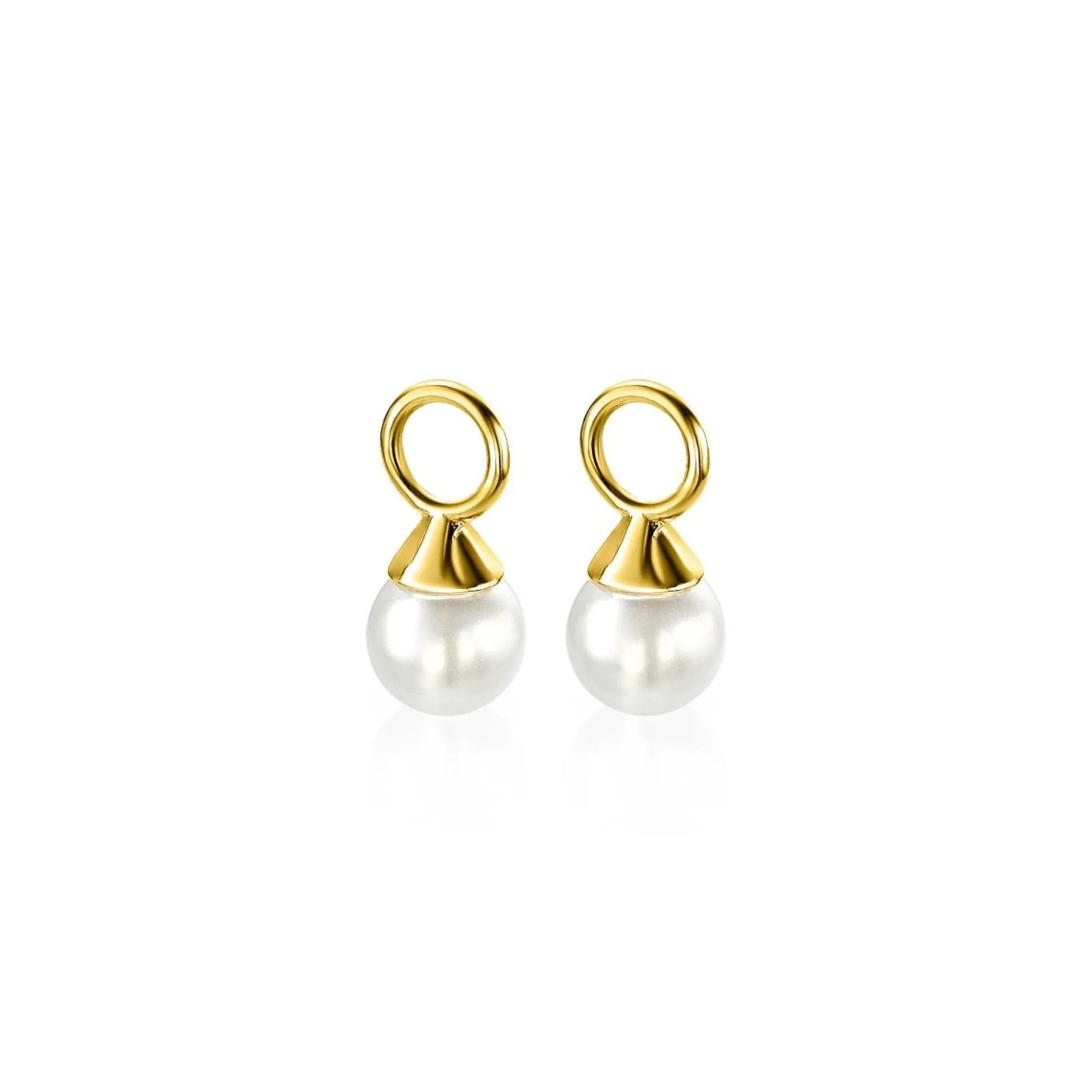 ZINZI gold plated zilveren oorbedels parels wit 6mm ZICH1749WG (zonder oorringen)