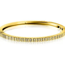 ZINZI gold plated zilveren bangle armband 4mm breed, bezet met witte zirkonia's 60mm ZIA2686Y