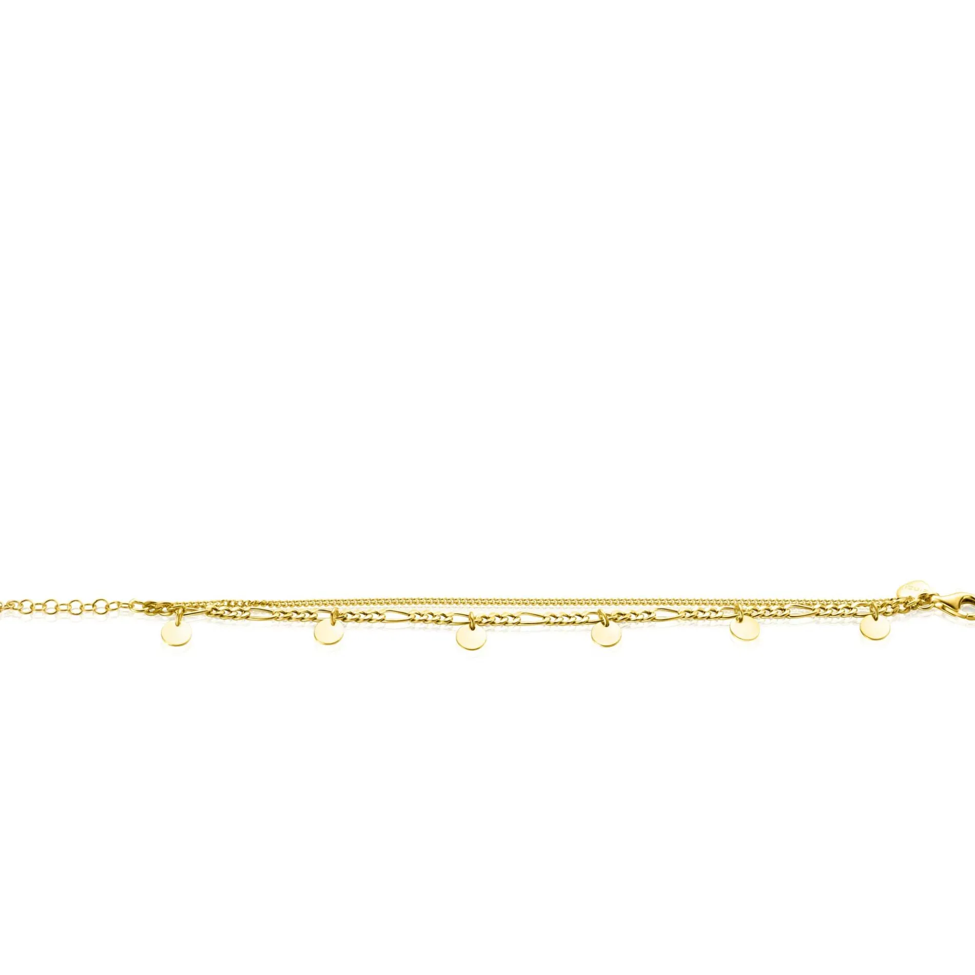 ZINZI gold plated zilveren multi-look armband met gourmet en figaro schakels met 5 ronde plaatjes ZIA2368
