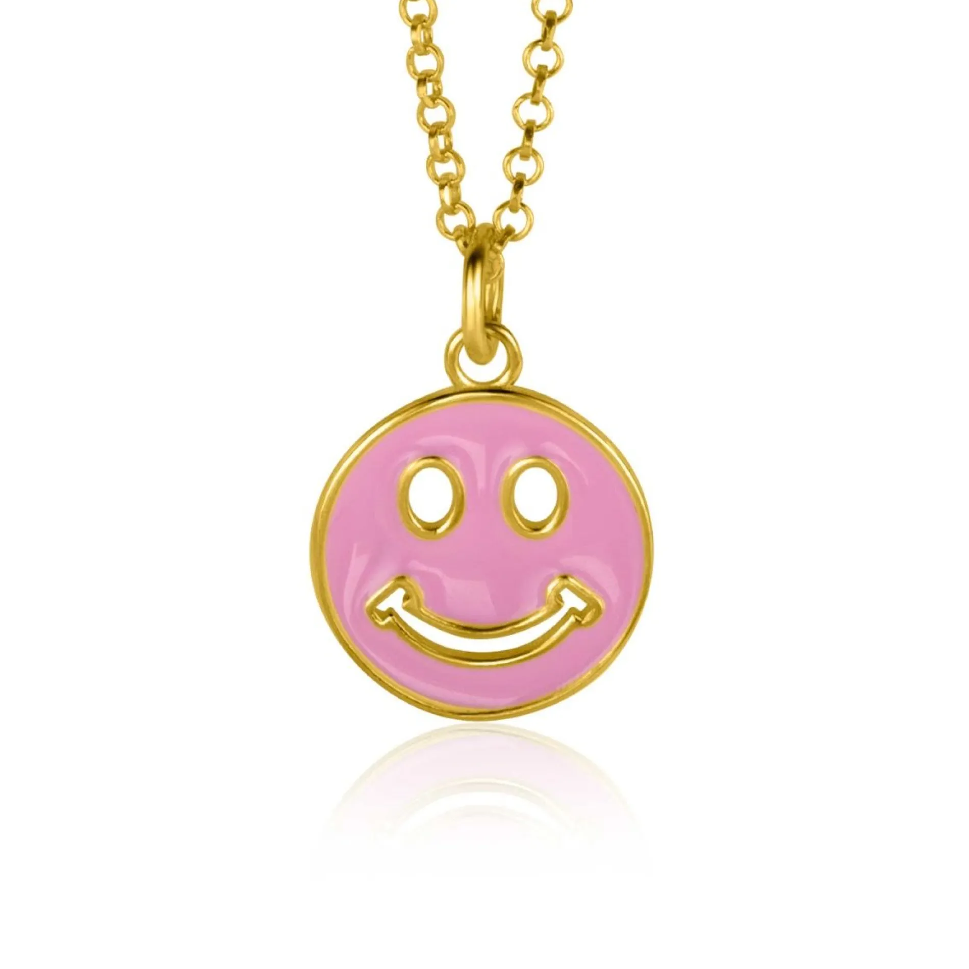 ZINZI gold plated zilveren hanger smiley rond 15mm met roze emaille ZIH2312R (zonder collier)