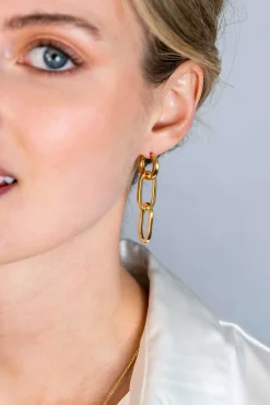 ZINZI gold plated zilveren oorbedels twee lange paperclip schakels 37mm ZICH2352G (zonder oorringen)