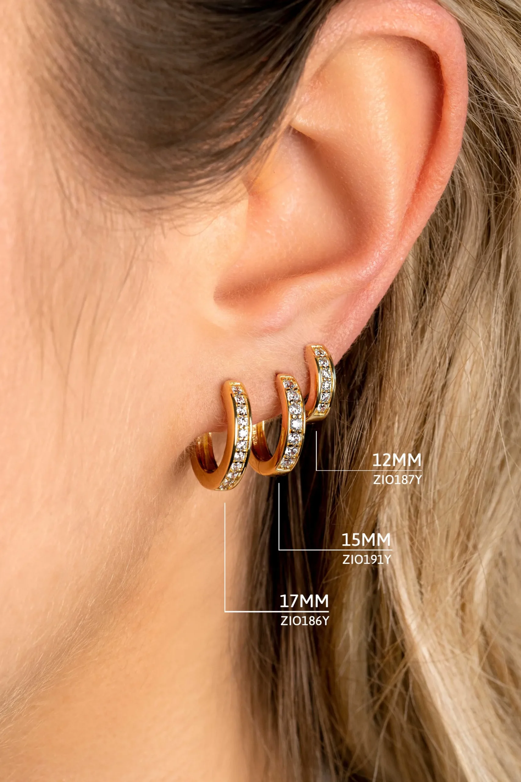 ZINZI gold plated zilveren oorringen 12 x 3mm bezet met witte zirconia's ZIO187Y