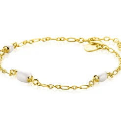 ZINZI gold plated zilveren schakelarmband met drie ovale witte zoetwaterparels 17-20cm ZIA2588