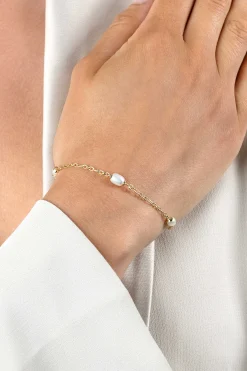 ZINZI gold plated zilveren schakelarmband met drie ovale witte zoetwaterparels 17-20cm ZIA2588