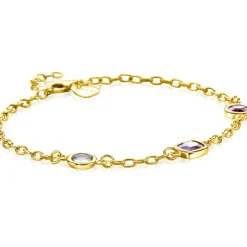 ZINZI gold plated zilveren schakelarmband met ronde en vierkante zettingen pastel en paars 17-20cm ZIA2525G