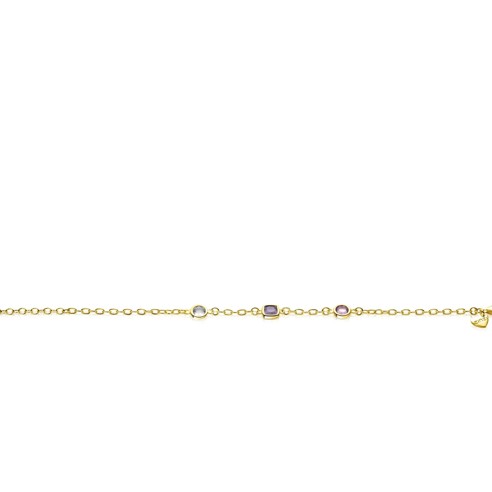 ZINZI gold plated zilveren schakelarmband met ronde en vierkante zettingen pastel en paars 17-20cm ZIA2525G