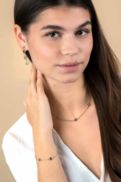 ZINZI gold plated zilveren schakelarmband met ronde en vierkante zettingen pastel en paars 17-20cm ZIA2525G