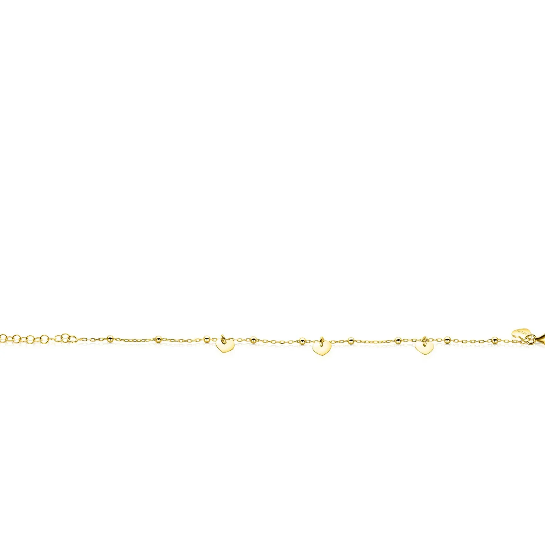 ZINZI gold plated zilveren schakelarmband met bolletjes en drie gladde hartjes 17-20cm ZIA2531G