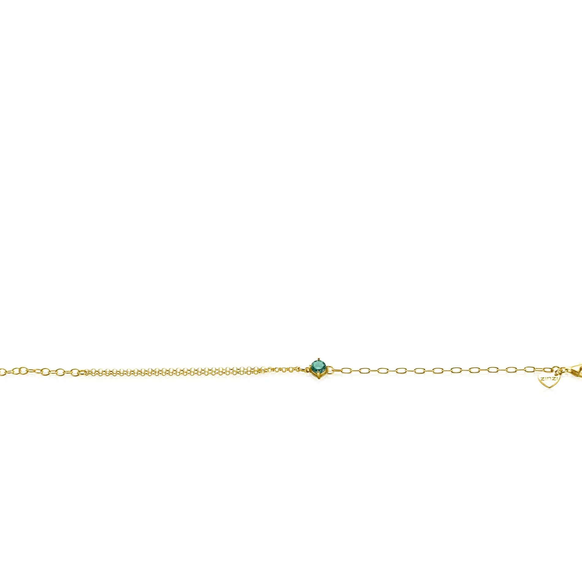 ZINZI gold plated zilveren multi-look armband met ovale en jasseron schakels, met ronde groene kleursteen in vierpootszetting 17-19cm ZIA2660G