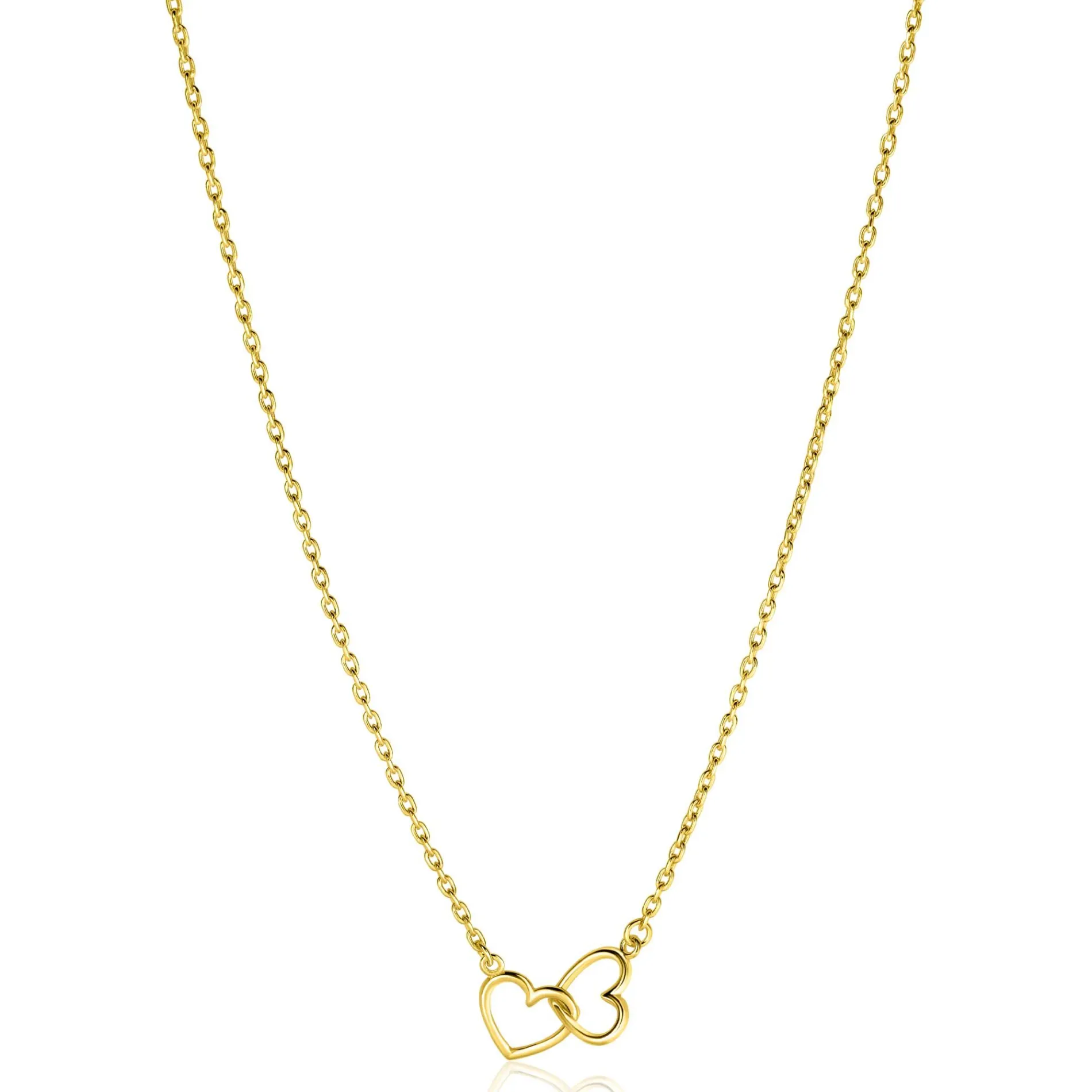 ZINZI gold plated zilveren ketting met 2 verbonden hartjes 40-45cm ZIC2513G