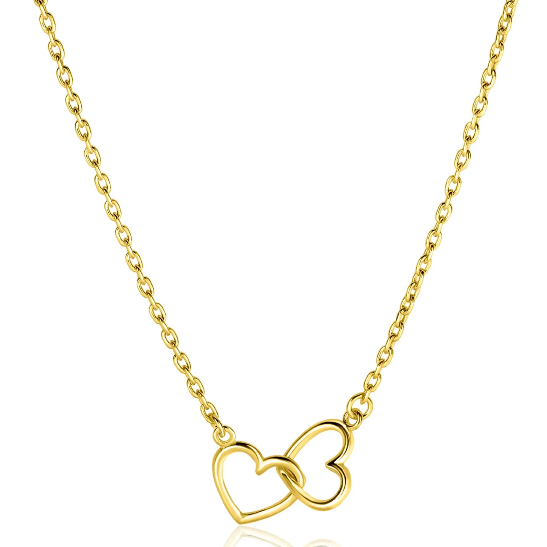 ZINZI gold plated zilveren ketting met 2 verbonden hartjes 40-45cm ZIC2513G