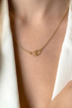 ZINZI gold plated zilveren ketting met 2 verbonden hartjes 40-45cm ZIC2513G