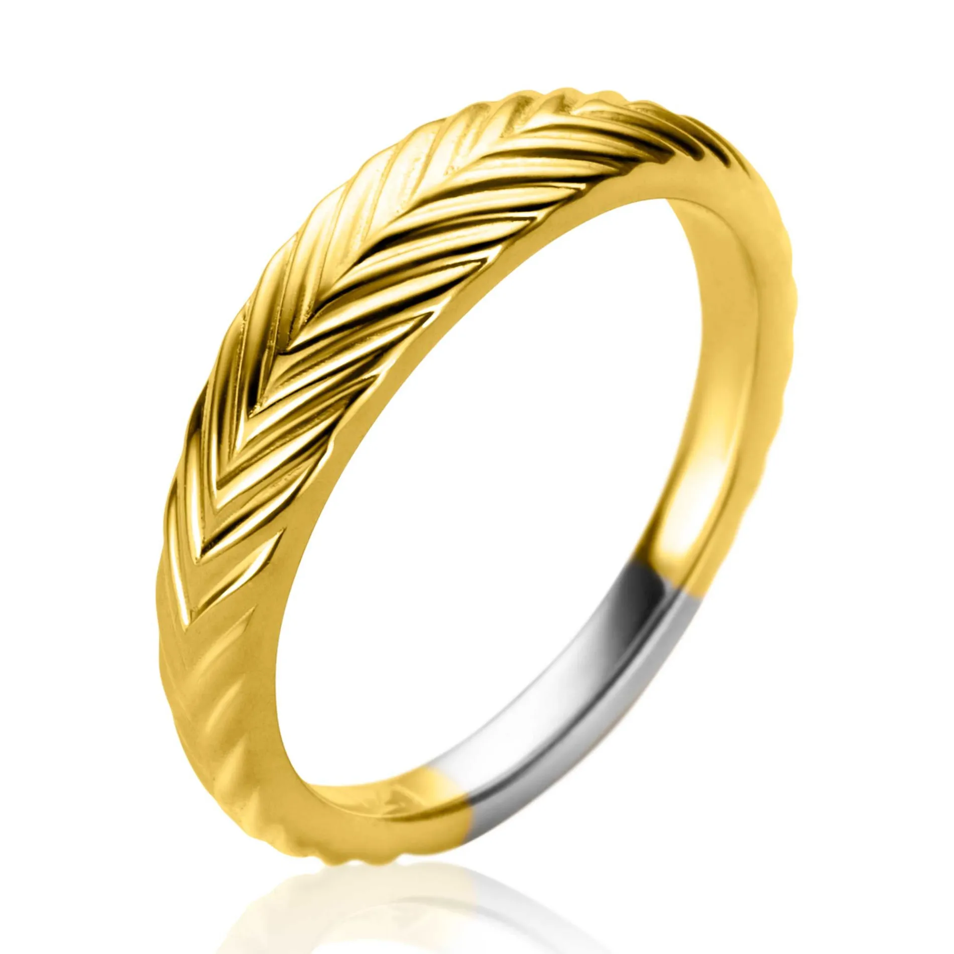 ZINZI gold plated zilveren ring (5mm breed) met veertjesmotief ZIR2644G