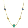 ZINZI gold plated zilveren schakel ketting met twee donkerblauwe klavers en een grotere groene klaver 40-45cm ZIC2583