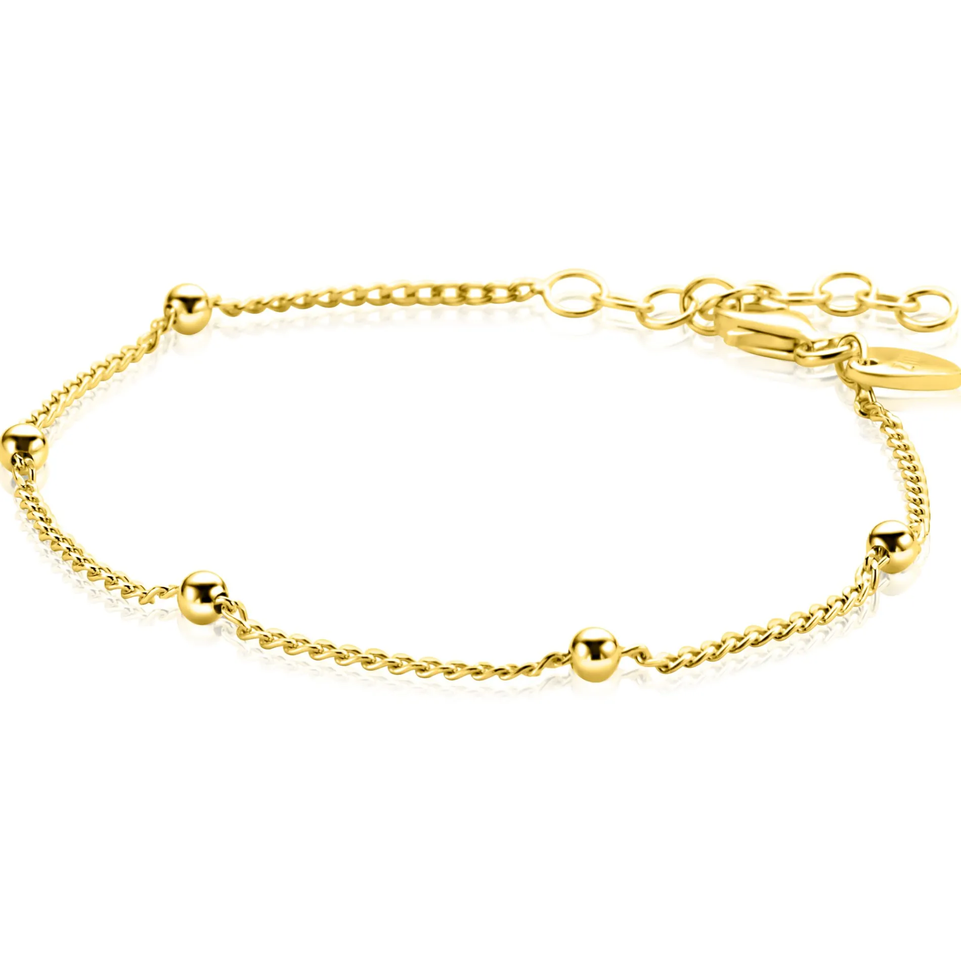 ZINZI gold plated zilveren gourmet schakelarmband met vijf glanzende bolletjes (3mm breed) ZIA2714G