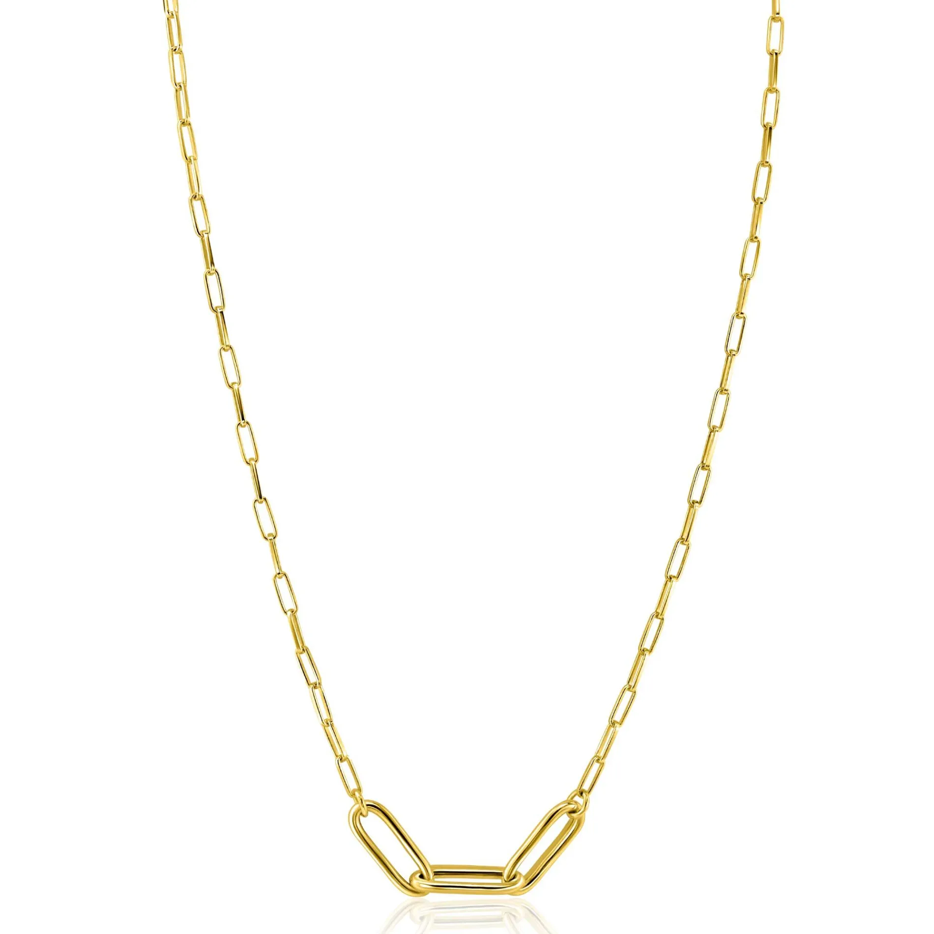 ZINZI gold plated zilveren schakelketting paperclip en 3 grotere ovale schakels 40-45cm ZIC2522