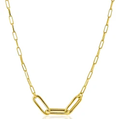 ZINZI gold plated zilveren schakelketting paperclip en 3 grotere ovale schakels 40-45cm ZIC2522