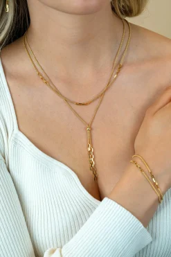 ZINZI gold plated zilveren Y-collier 43–46cm met popcorn schakel en twee bungelende kettinkjes ZIC2710G