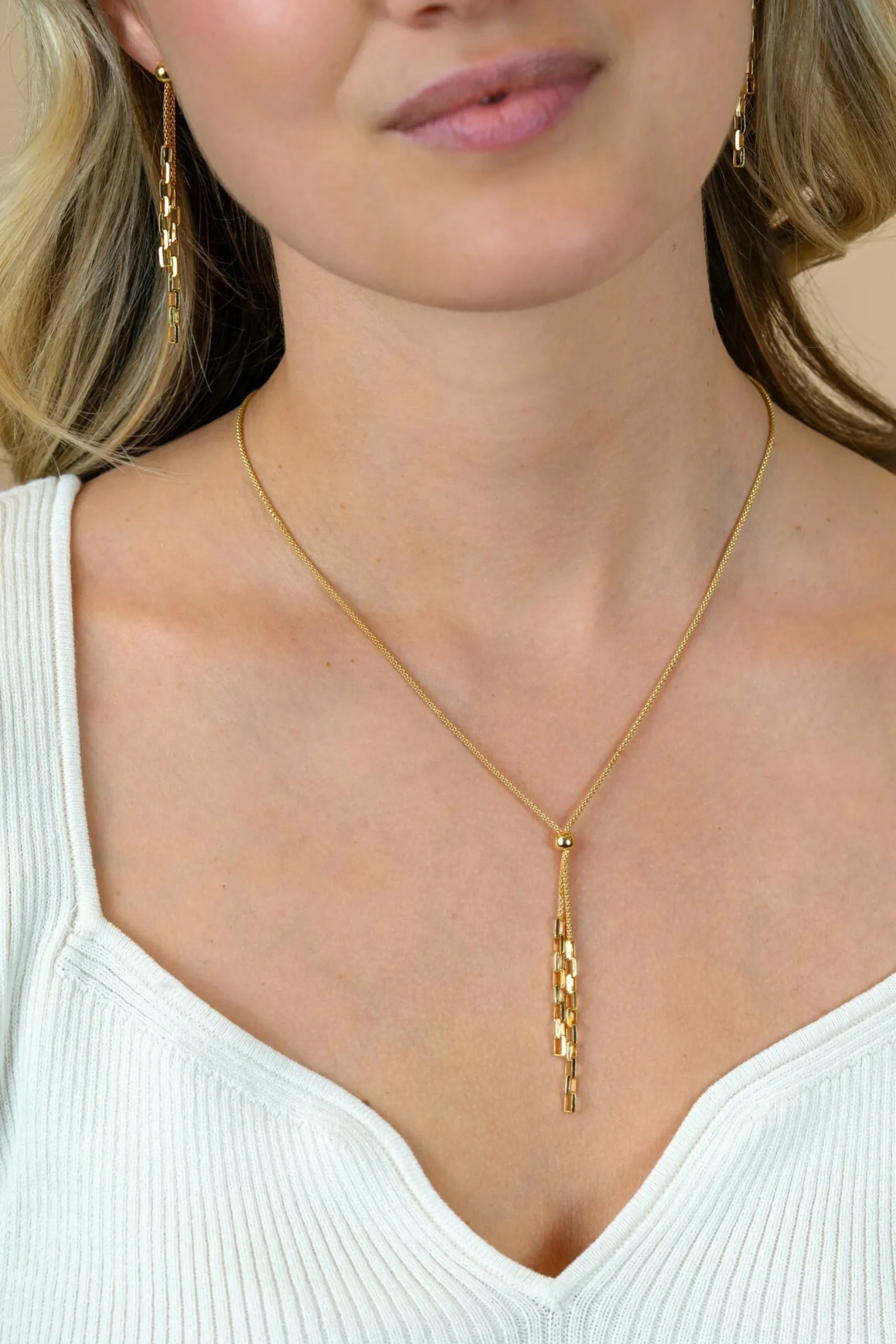 ZINZI gold plated zilveren Y-collier 43–46cm met popcorn schakel en twee bungelende kettinkjes ZIC2710G