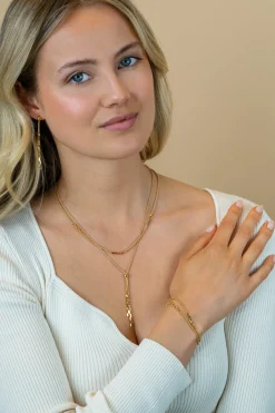 ZINZI gold plated zilveren Y-collier 43–46cm met popcorn schakel en twee bungelende kettinkjes ZIC2710G