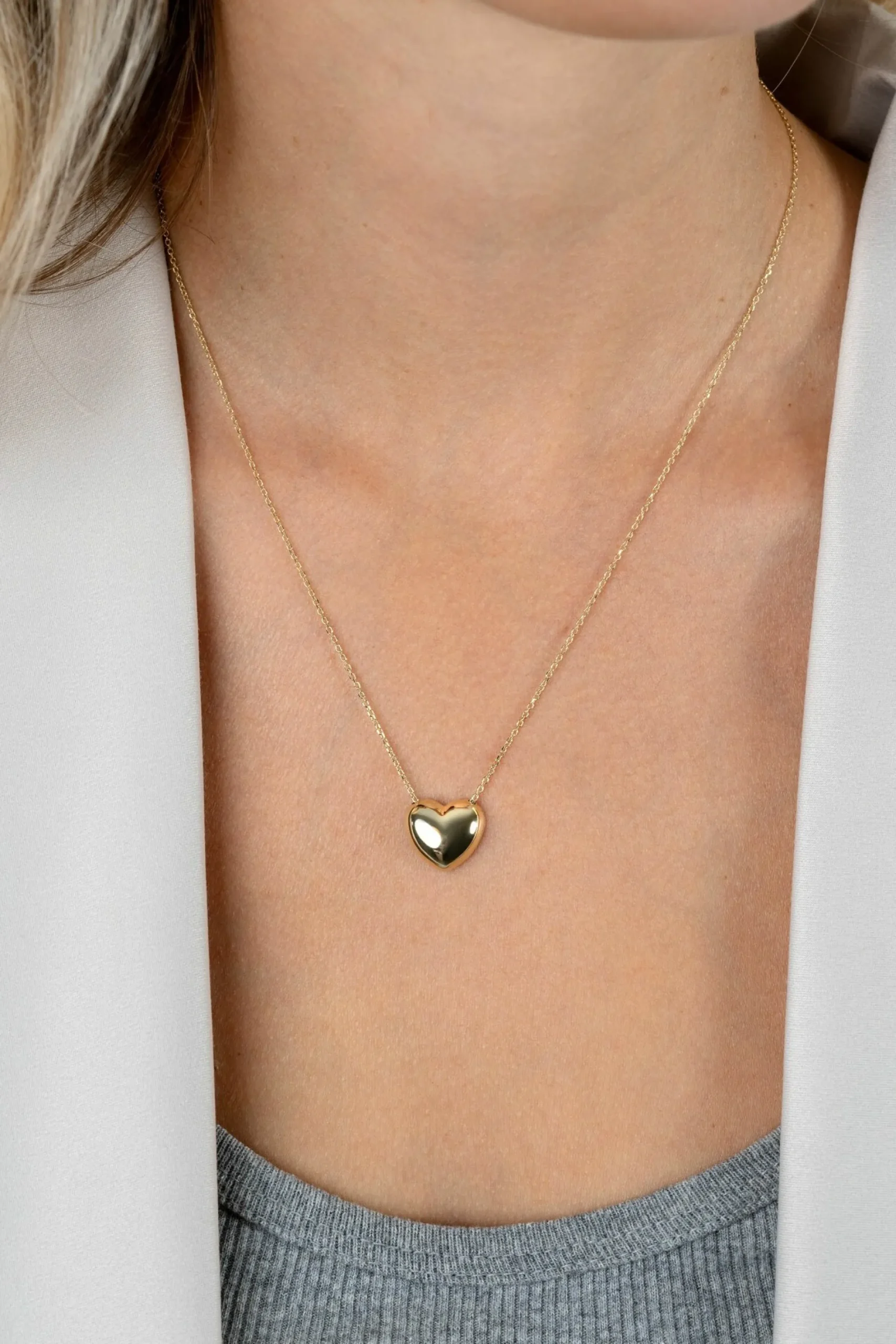 ZINZI gold plated zilveren ketting met luxe groot hart (15mm) 40-45 cm ZIC2672G