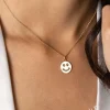 ZINZI gold plated zilveren hanger smiley rond 15mm met wit emaille ZIH2312W (zonder collier)