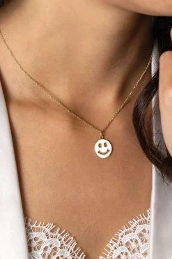 ZINZI gold plated zilveren hanger smiley rond 15mm met wit emaille ZIH2312W (zonder collier)