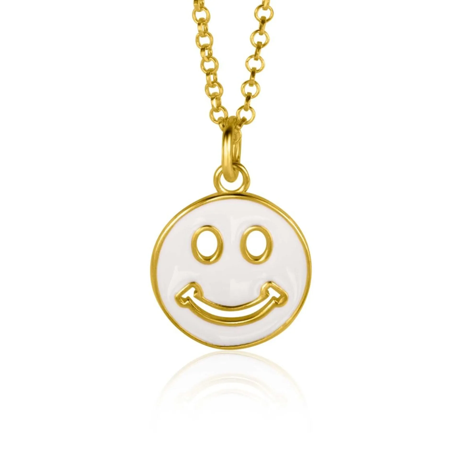 ZINZI gold plated zilveren hanger smiley rond 15mm met wit emaille ZIH2312W (zonder collier)