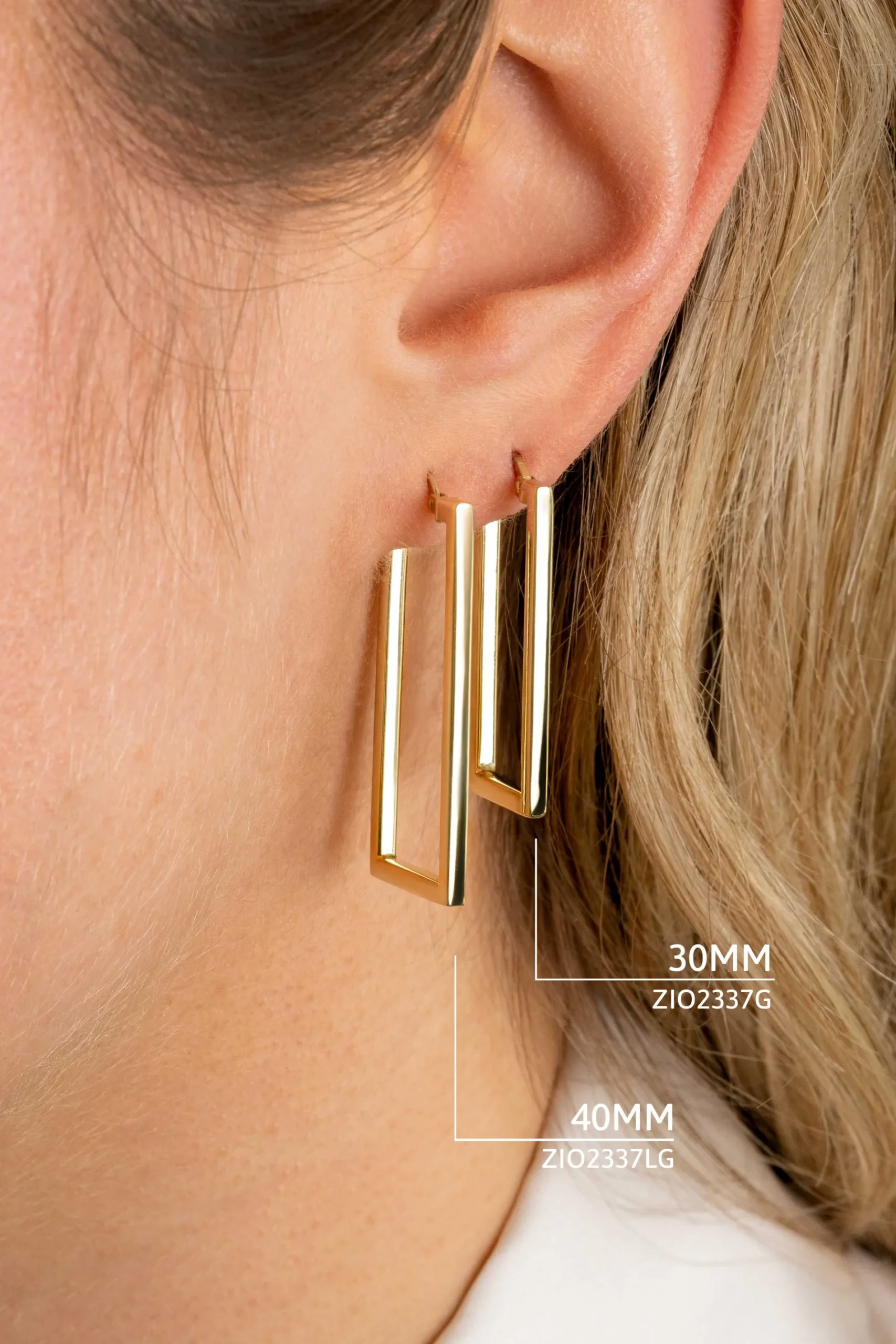 ZINZI gold plated zilveren oorringen 30mm in rechthoek vorm buisdikte 2mm ZIO2337G