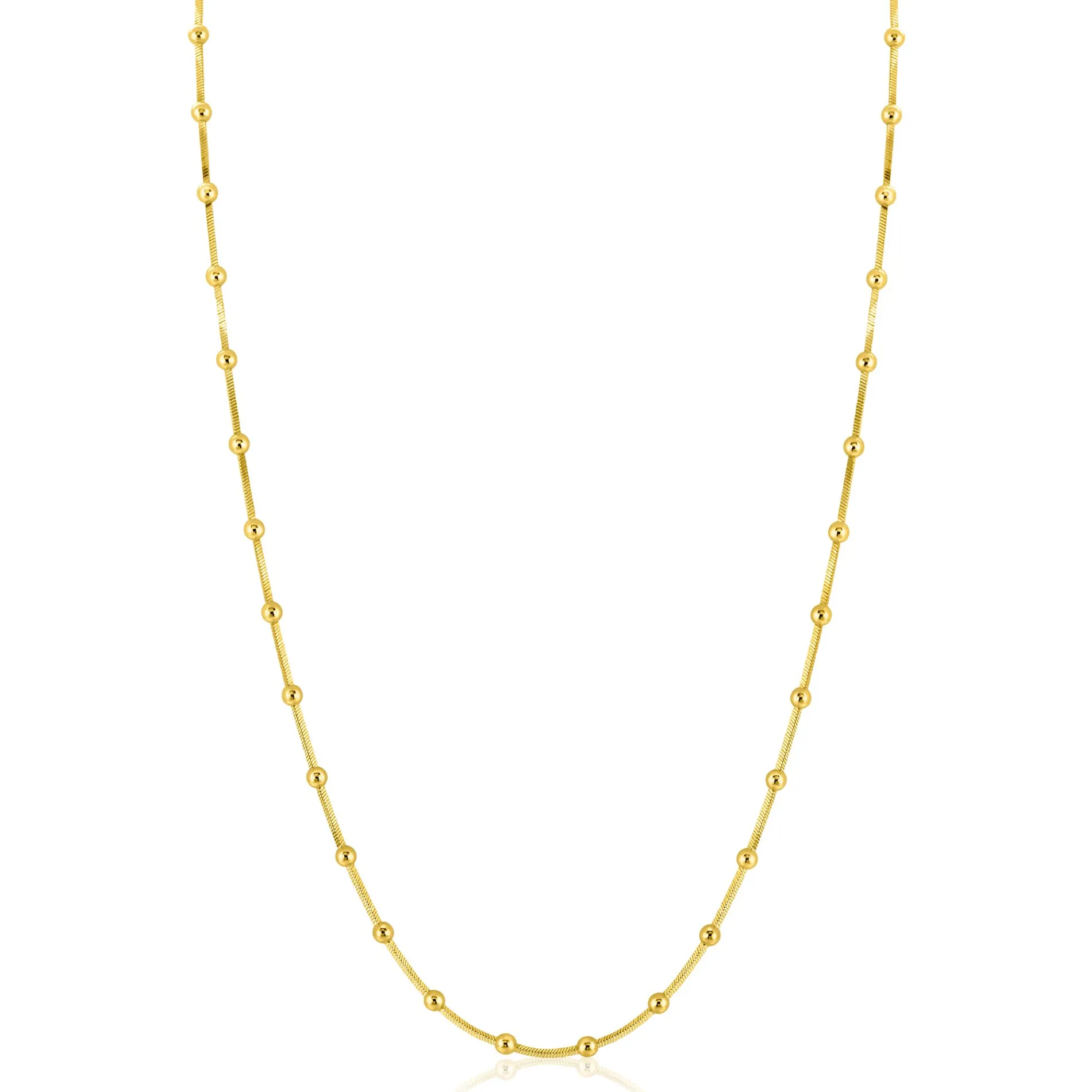 ZINZI gold plated zilveren slangen-ketting met vierkant geslepen schakels en 40 verfijnde glanzende bolletjes (2,5mm breed) 43-45cm ZIC2471G