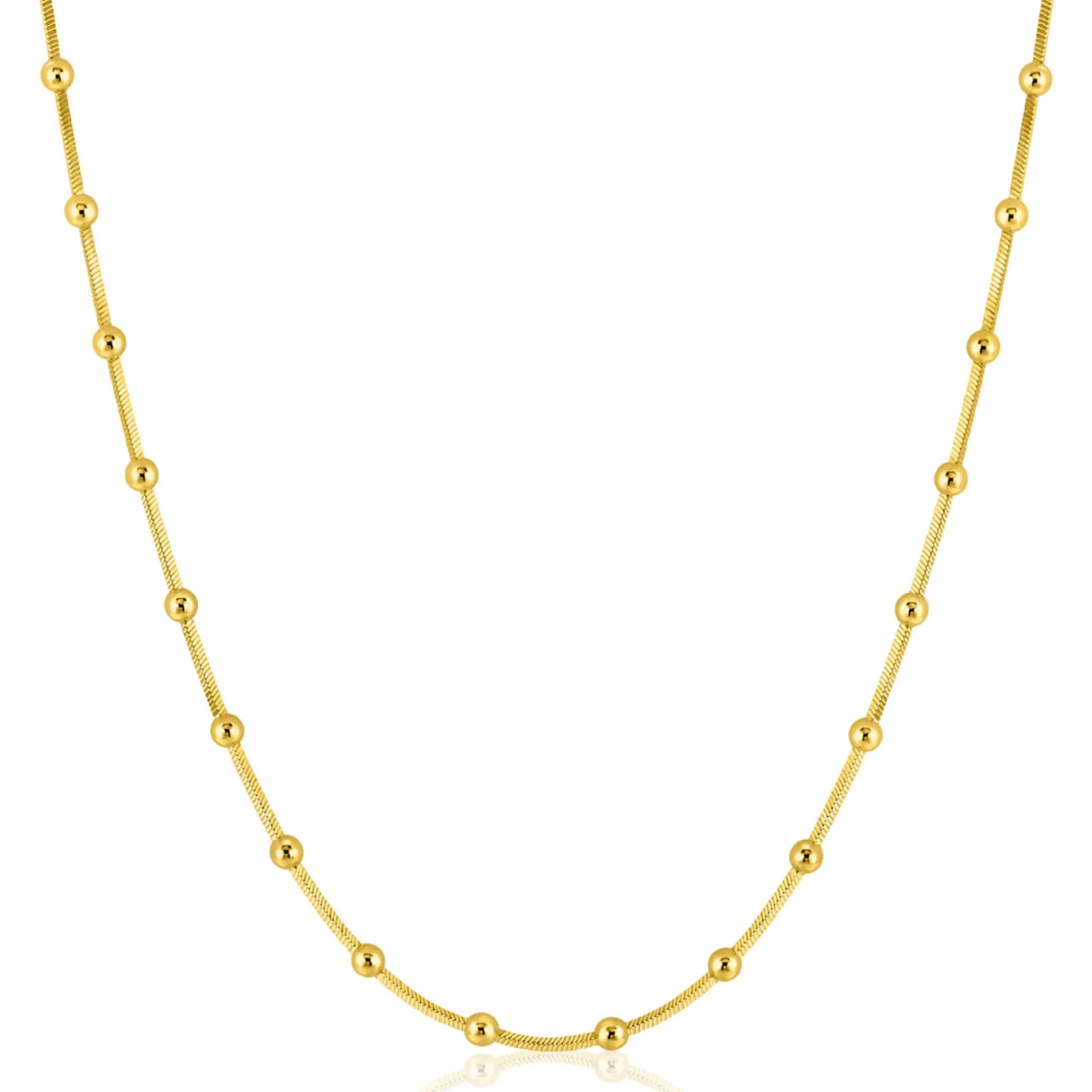 ZINZI gold plated zilveren slangen-ketting met vierkant geslepen schakels en 40 verfijnde glanzende bolletjes (2,5mm breed) 43-45cm ZIC2471G