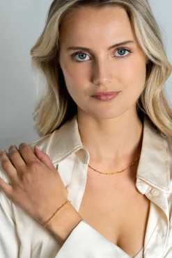 ZINZI gold plated zilveren slangen-ketting met vierkant geslepen schakels en 40 verfijnde glanzende bolletjes (2,5mm breed) 43-45cm ZIC2471G