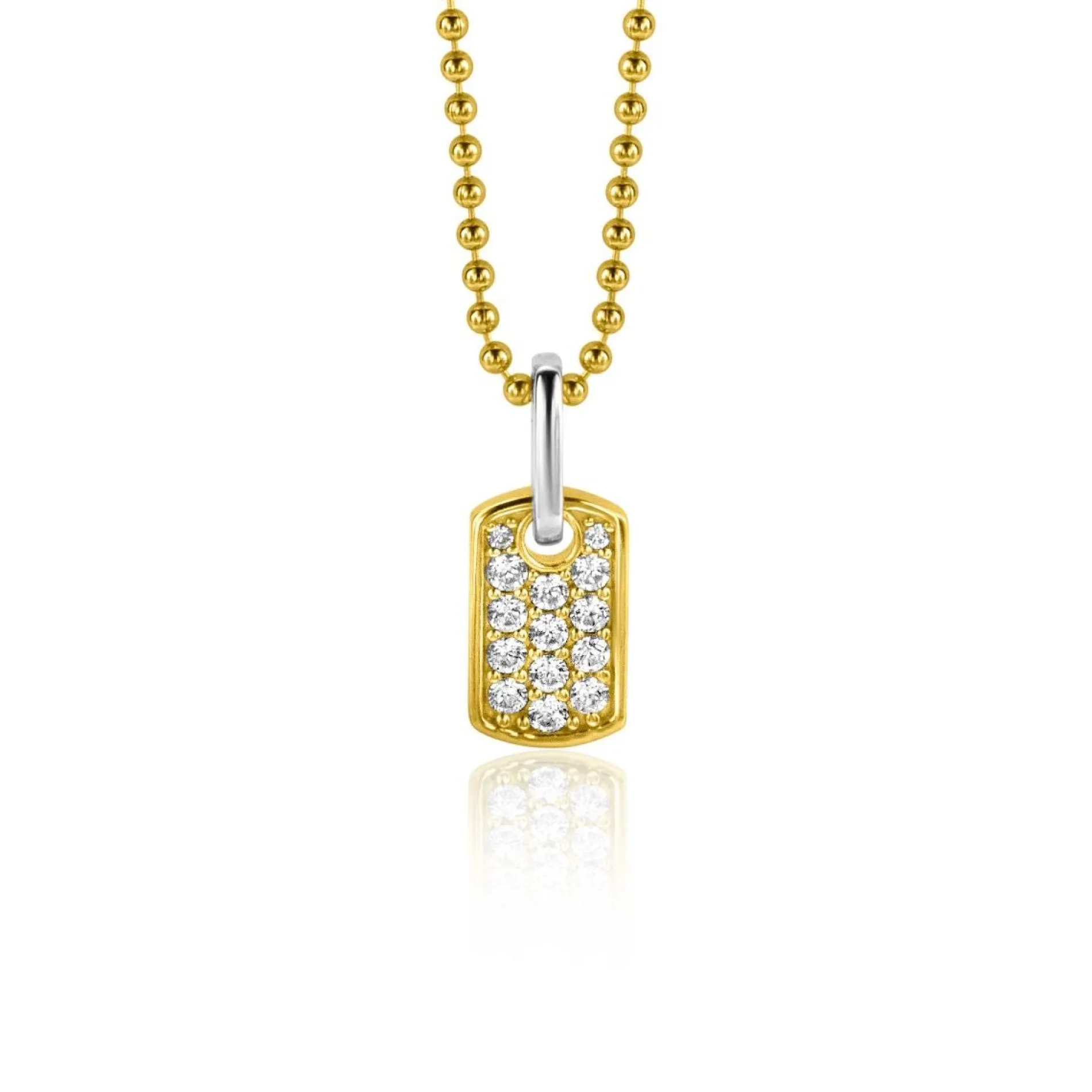 ZINZI gold plated zilveren vierkant plaatje als hanger 15mm vol bezet met witte zirconia's ZIH2299 (zonder collier)