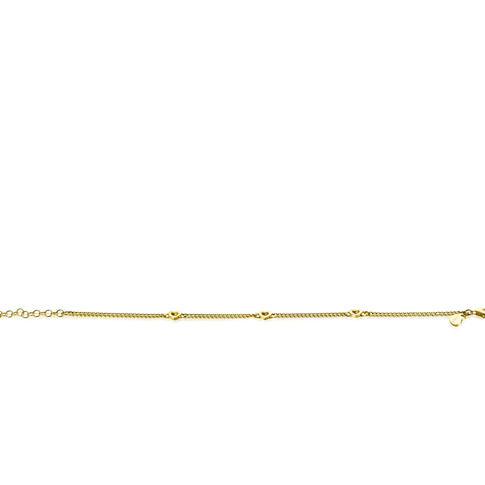 ZINZI gold plated zilveren gourmet armband met drie open hartjes 17-20cm ZIA2409G