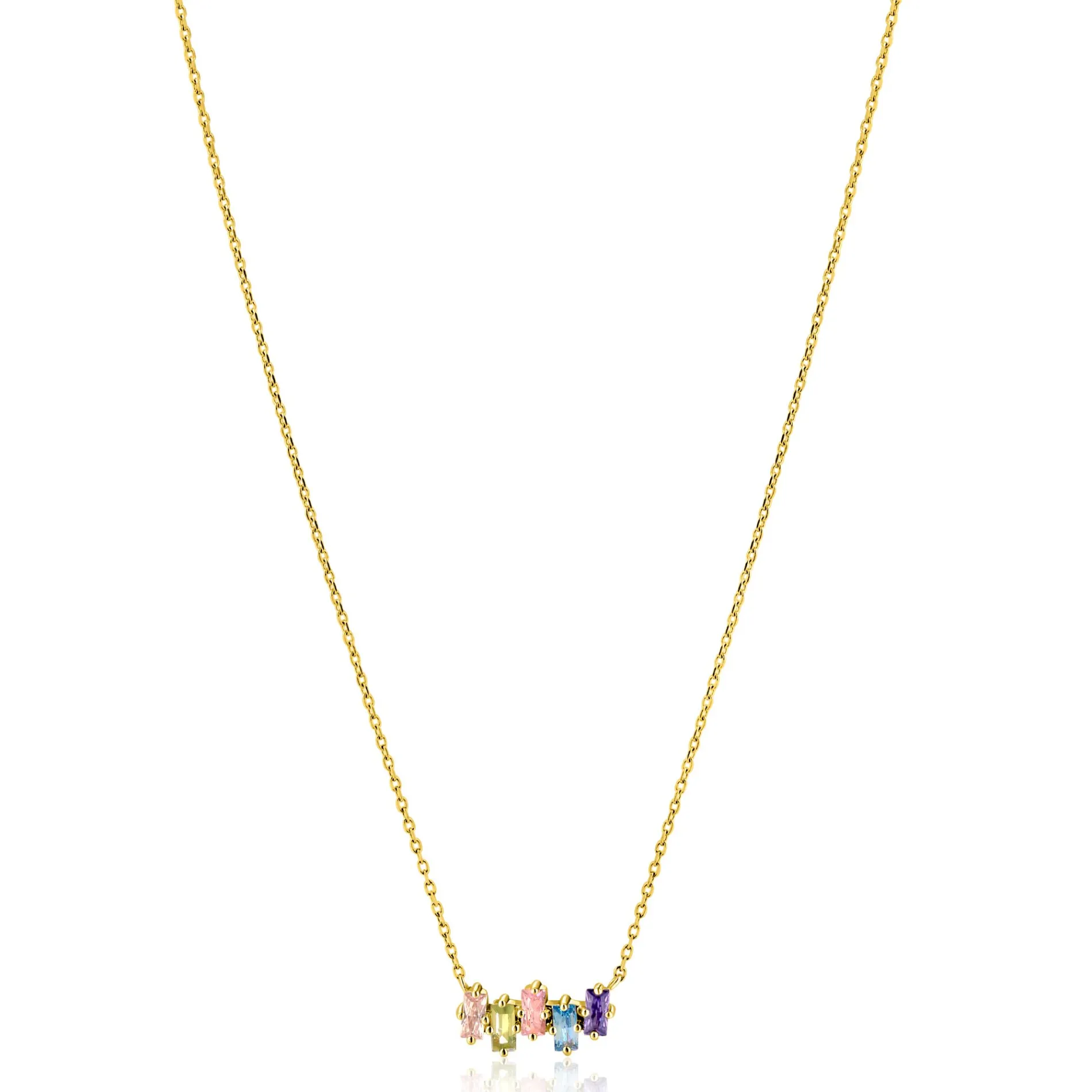 ZINZI gold plated zilveren ketting met multi-color rechthoekige kleurstenen 42-45cm ZIC2739
