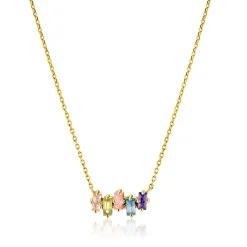ZINZI gold plated zilveren ketting met multi-color rechthoekige kleurstenen 42-45cm ZIC2739