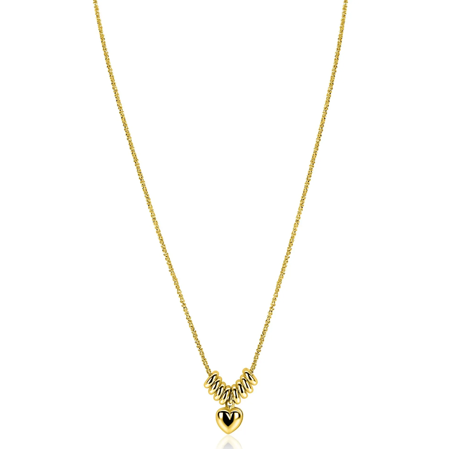 ZINZI gold plated zilveren ketting 42-45cm met hart en 8 glanzende donuts ZIC2760