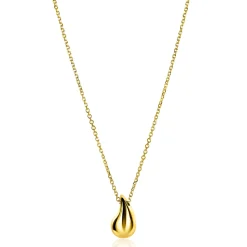 ZINZI gold plated zilveren jasseron ketting 42-45cm met organisch gevormde hanger 18mm ZIC2636G