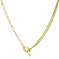 ZINZI gold plated zilveren multi-look ketting 42cm met twee trendy schakels en kapittel-sluiting ZIC2380