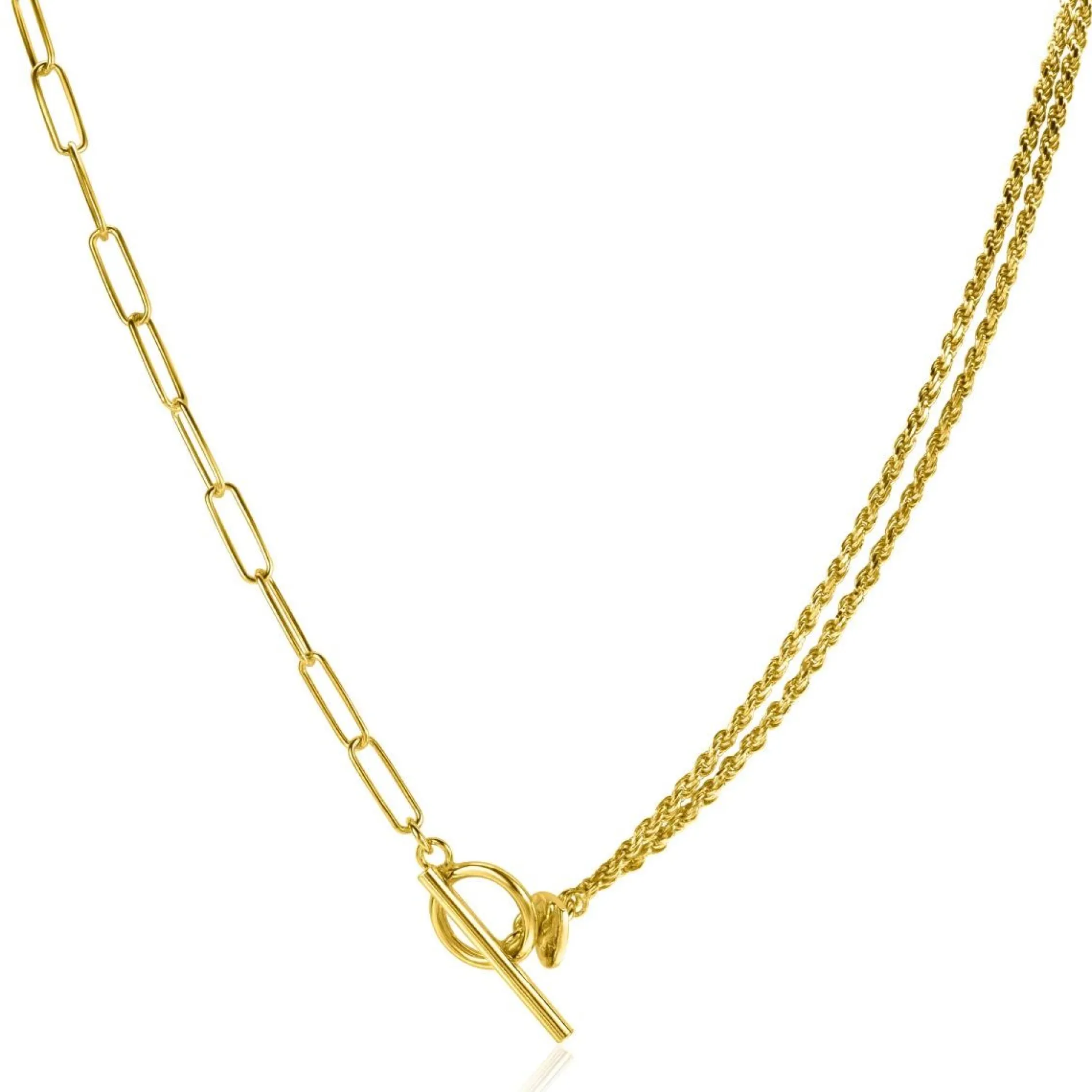 ZINZI gold plated zilveren multi-look ketting 42cm met twee trendy schakels en kapittel-sluiting ZIC2380